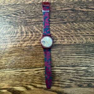 ⭐️ Red and Black Patterned Swatch Watch